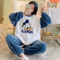 Donald Duck Pajamas Winter Thickening Flannel Pajamas Cartoon Cute Soft Casual Warm Comfortable Home Clothes Set 1
