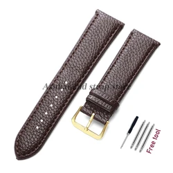 Universal Lychee Pattern PU Leather Watch Strap - Soft Wristband - 10mm (Brown Gold)