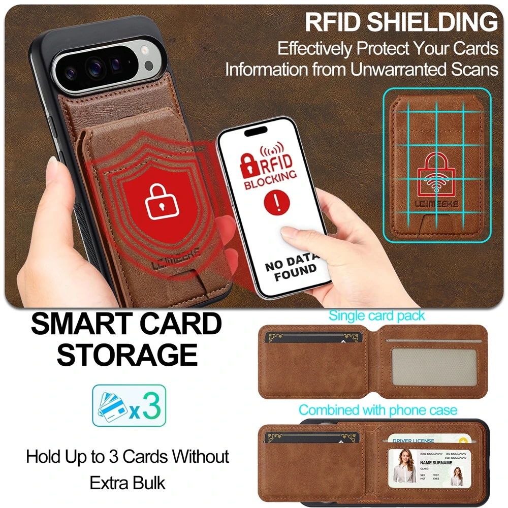 Dual-Function Leather Phone Case with Card Holder and Wireless Charging Compatibility