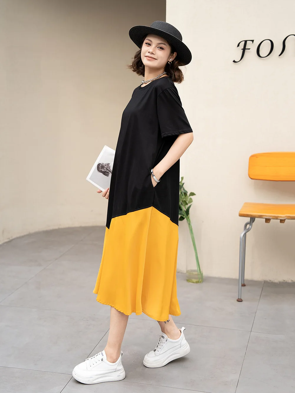 

Tannt Women Dress Asymmetry Patchwork Color Matching T-shirt Dresses Irregular Short Sleeves Loose Long Dresses 2024 New
