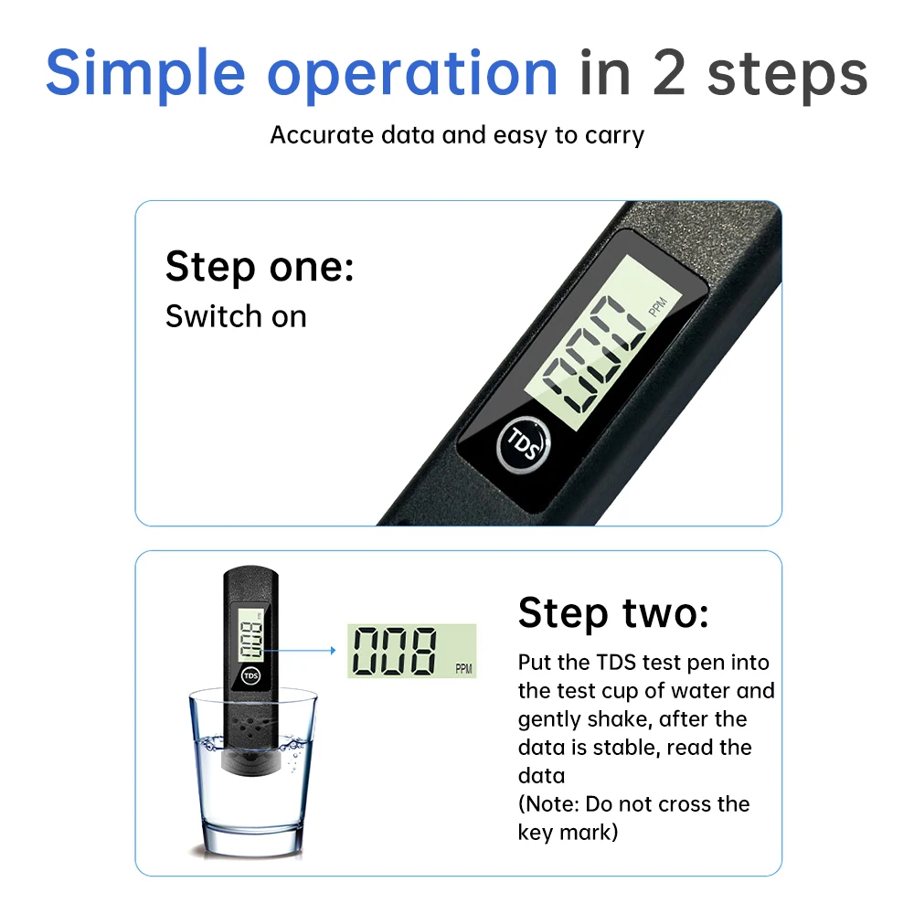 0-9990ppm TDS Detection Pen Water Quality Tester High Precision Water Test Pen LCD Digital Display Quality Analyzer
