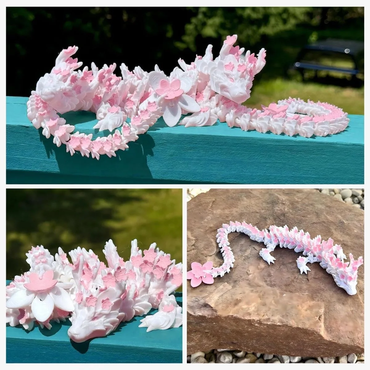 15/25cm 3D Printed Love Cherry Blossom Dragon Movable Joint Dragon Model Gifts Home Office Desktop Ornament Landscape Craft 5