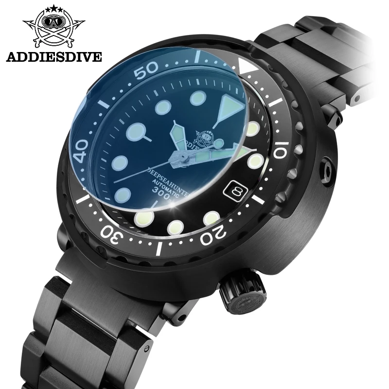 ADDIESDIVE Men's Watch Automatic Watch Sapphire C3 Luminous Wristwatch 30bar Diving NH35 Black Tuna Diver Men Mechanical Watches