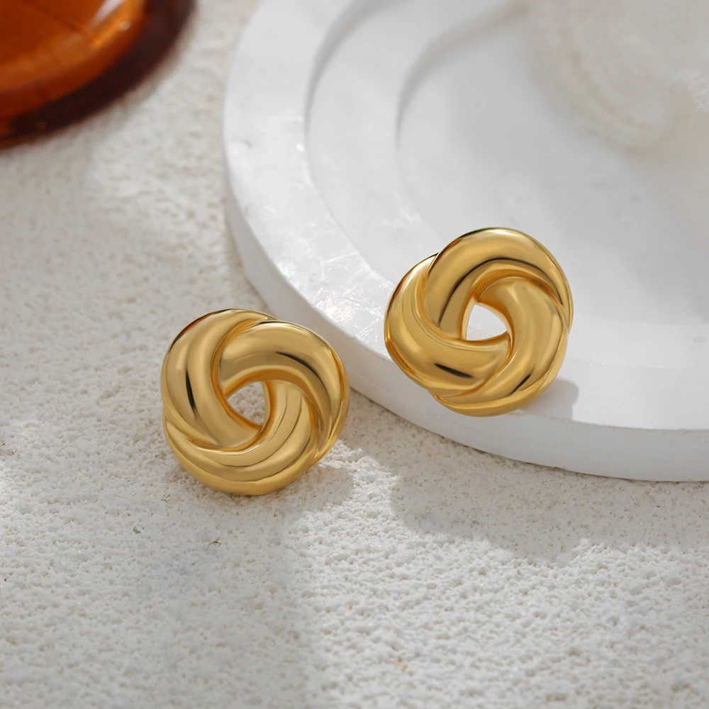 Fashion CZ Zircon Spiral Twist Knot Earrings for Women Gold Color Stainless Steel Glossy Geometric Earring Vintage Jewelry Gift