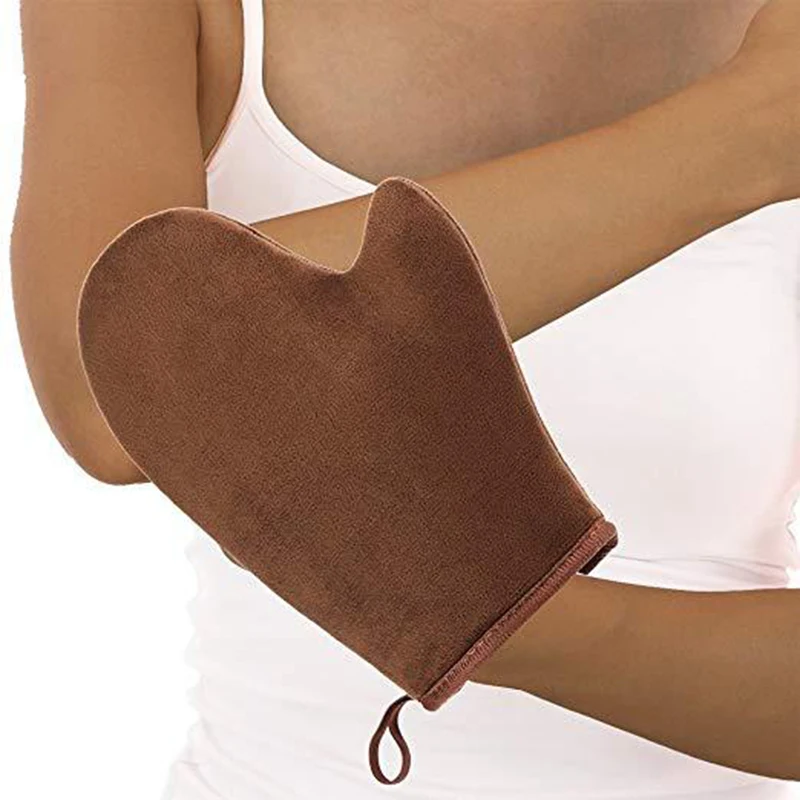 Sunscreen Gloves Self-Tanning Gloves Applicator 2-Pack Sunless Tanning Gloves Thumb Velvet Double Sided Reusable Tanning