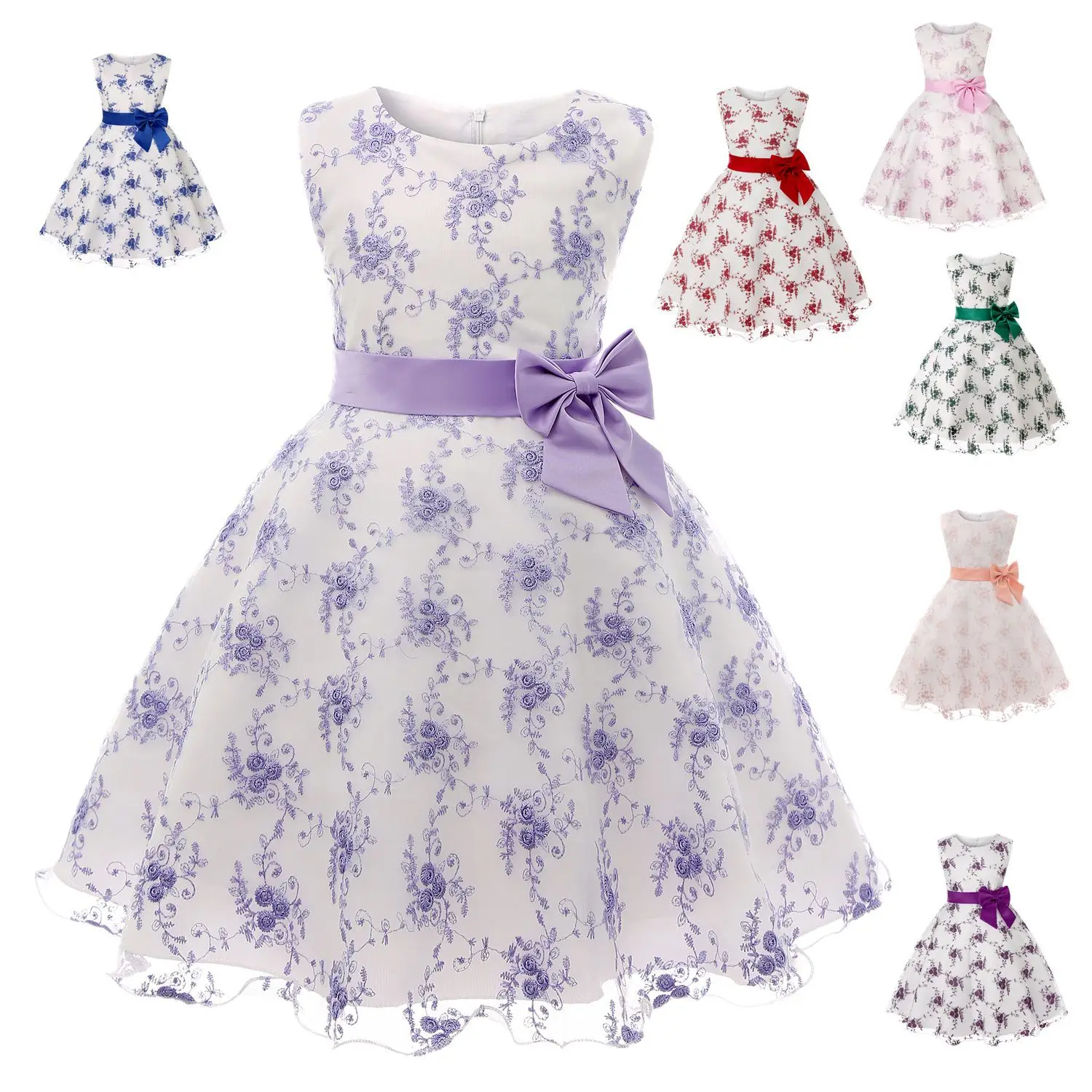 

Light Purple Tulle Girls Party Tutu Dress Flowers Embroidery Ball Gown Kids Girls Dress Floral Girl Dress for Wedding
