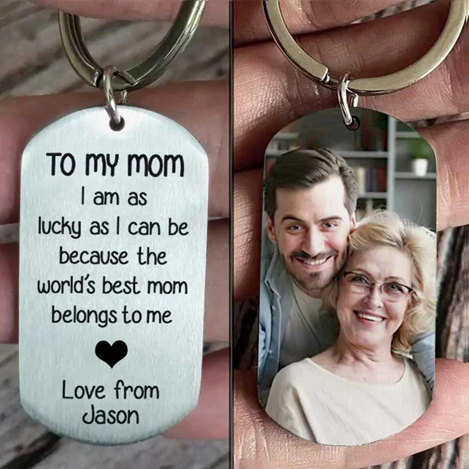 Personalized Photo Keychain with Name for Mom 