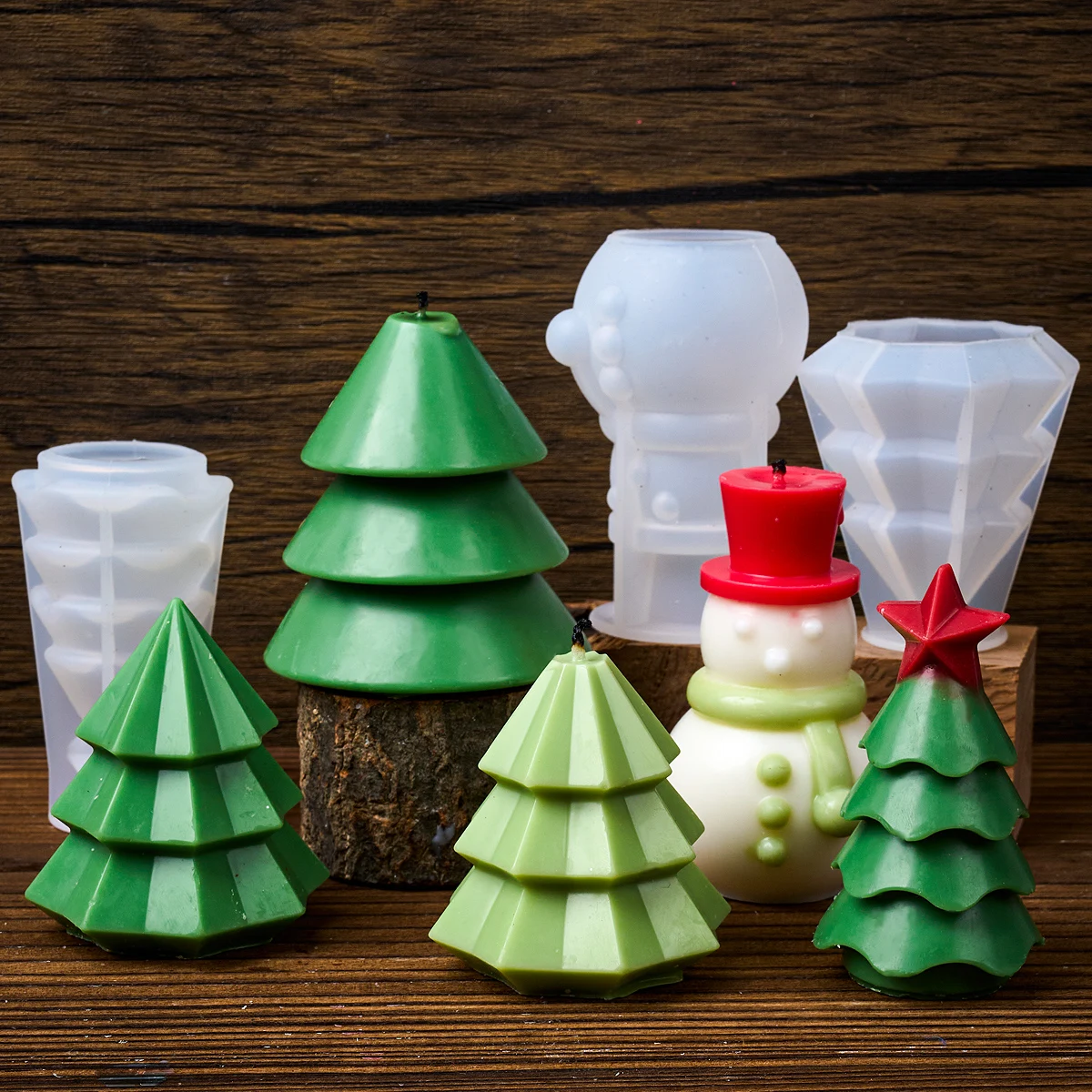 4 Stampini In Silicone 3D Per Candele E Sapone Fai Da Te - Albero Di Natale E Pupazzo Di Neve, Per Resina Epossidica, Decorazioni Natalizie