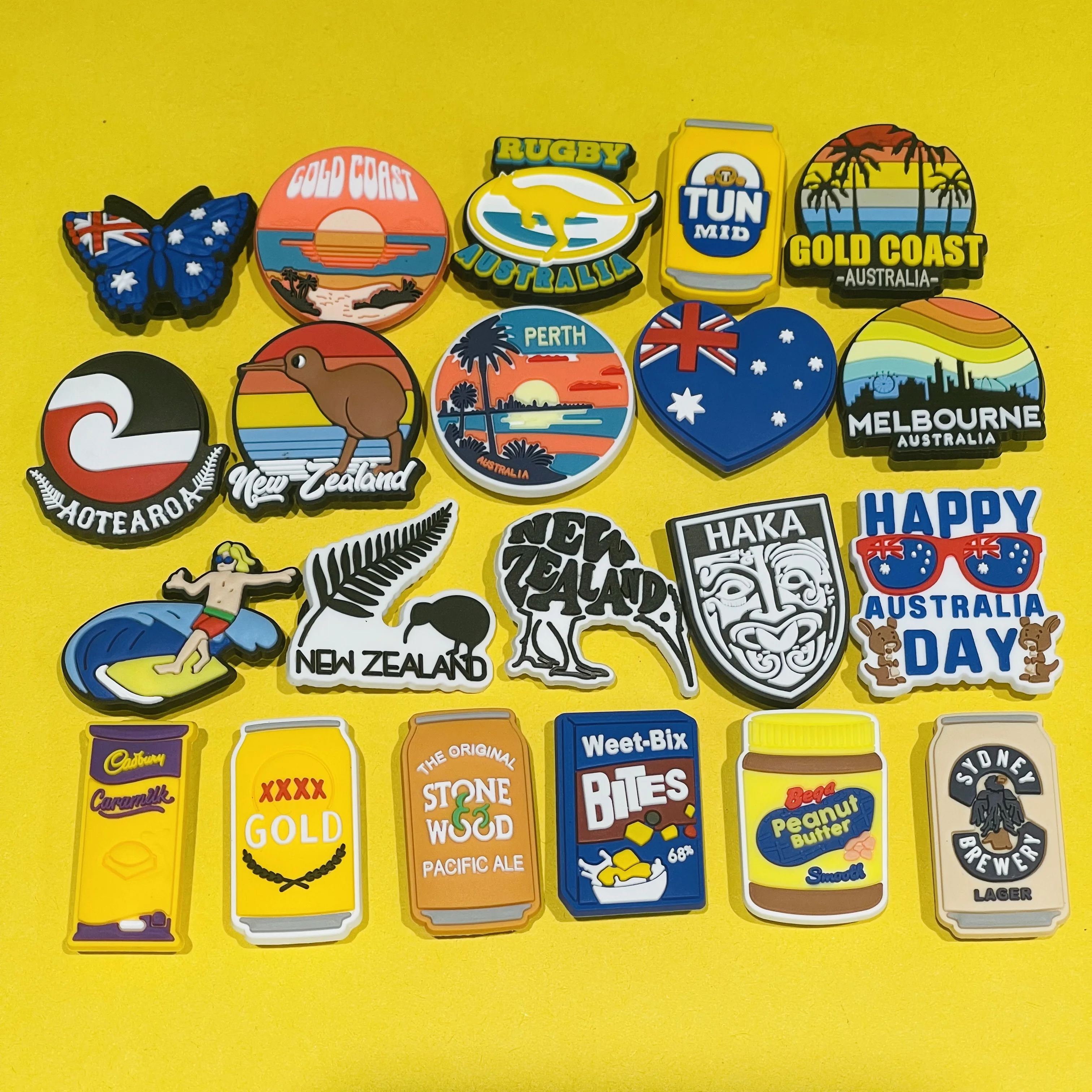 1-21 Stück glücklich Australien Tag Erdnuss butter PVC Schuhe Schnalle Charms Neuseeland Haka Kiwi Reise dekorationen passen Weihnachts geschenk