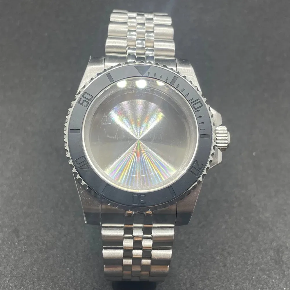 Elegant 40MM Stainless Steel Watch Case with Solid Bracelet and Glide Lock Clasp