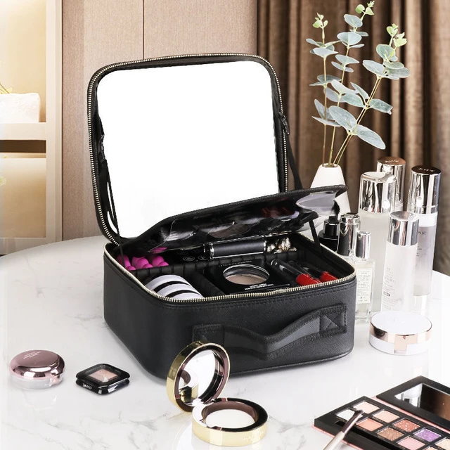 2023 New Smart LED Makeup Bag With Mirror Large Capacity Compartments  Waterproof PU Leather Travel Cosmetic Case For Women - AliExpress