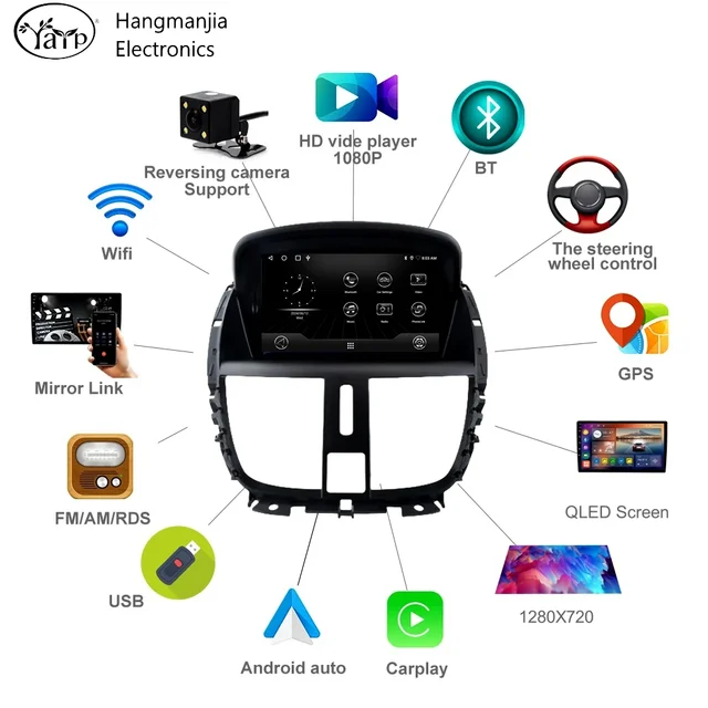 Hangmanjia-Autoradio sans fil Android CarPlay, systèmes intelligents automatiques, limitation de l'autoradio, KIT 207 207CC 2006 - 2015 2