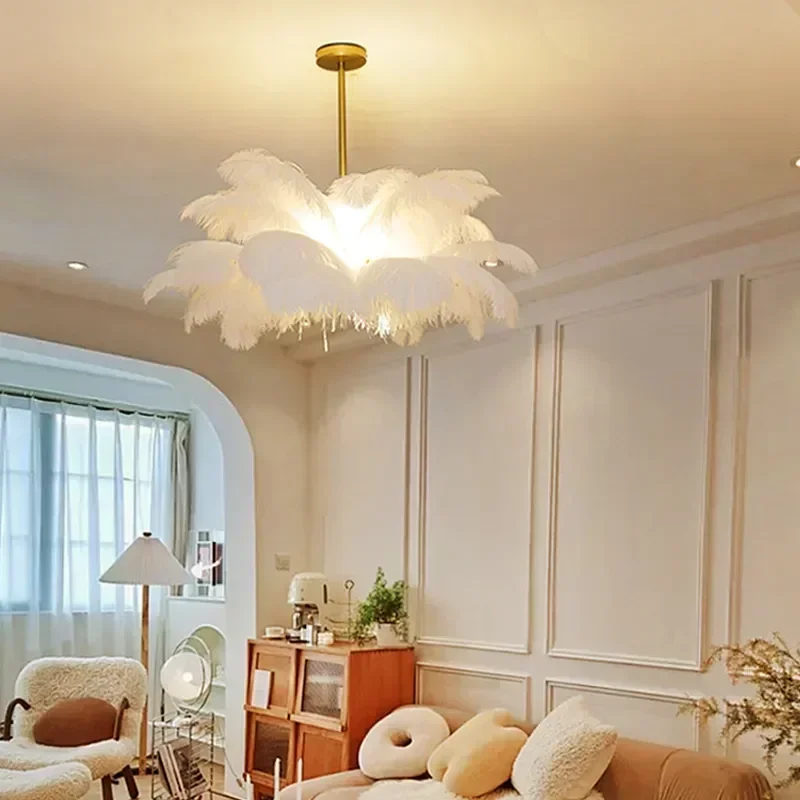 Modern Feather Chandelier Home Decor Ceiling Lamp LED Pendant Light Nordic Lustre Chandeliers Living Room Pendent Ceiling Light 5
