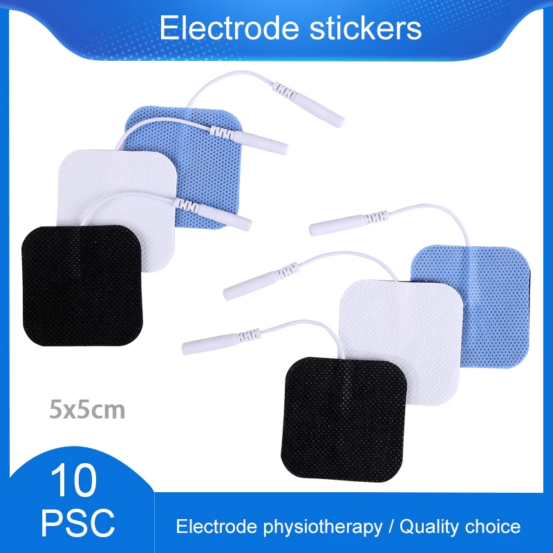 펄스 근육 자극기 치료를위한 10pcs 2mm 플러그 전극 패드 디지털 기계 수십 침술 교체 패치 마사지 패드