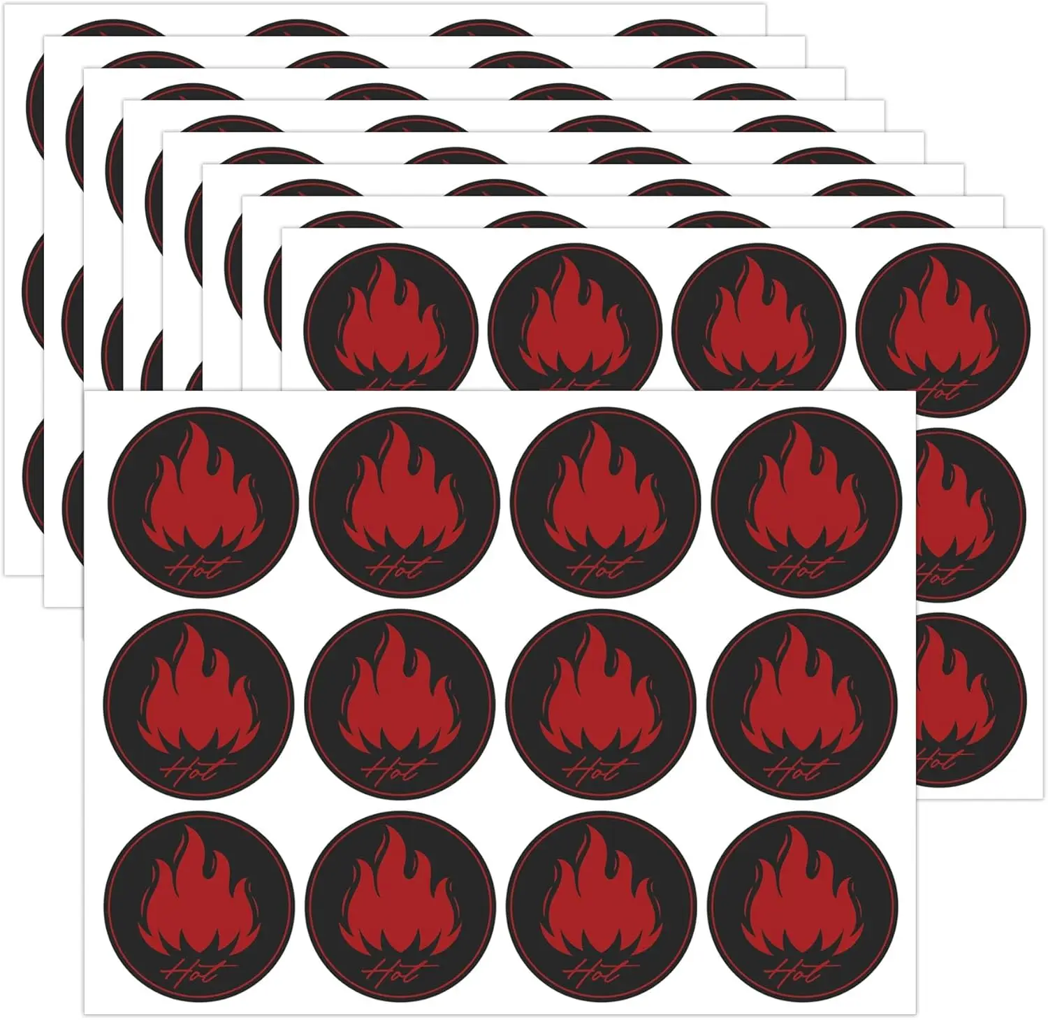 Red Flame Shaped Sticker 1.5 Inch HOT Imprint Flame Labels for Supermarkets, Convenience Stores, Coffee Shops 240Pcs