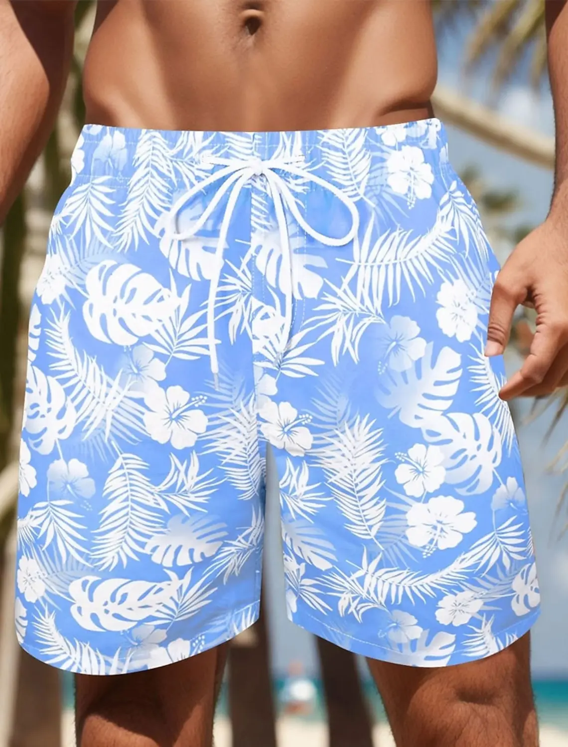 Men's Palm Leaf Tropical Plants Shorts Swimming Trunks Board Shorts Fashion Streetwear Pocket Drawstring Shorts Men's Underwear 3