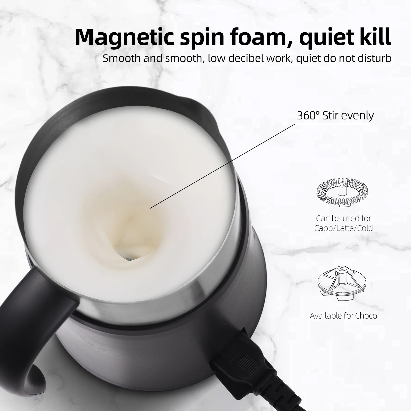 5in1 Electric Milk Frother Hot Cold Foam Maker Milk Warmer for Latte Cappuccinos Hot Chocolate 500W Non-Slip Coffee Frother 4
