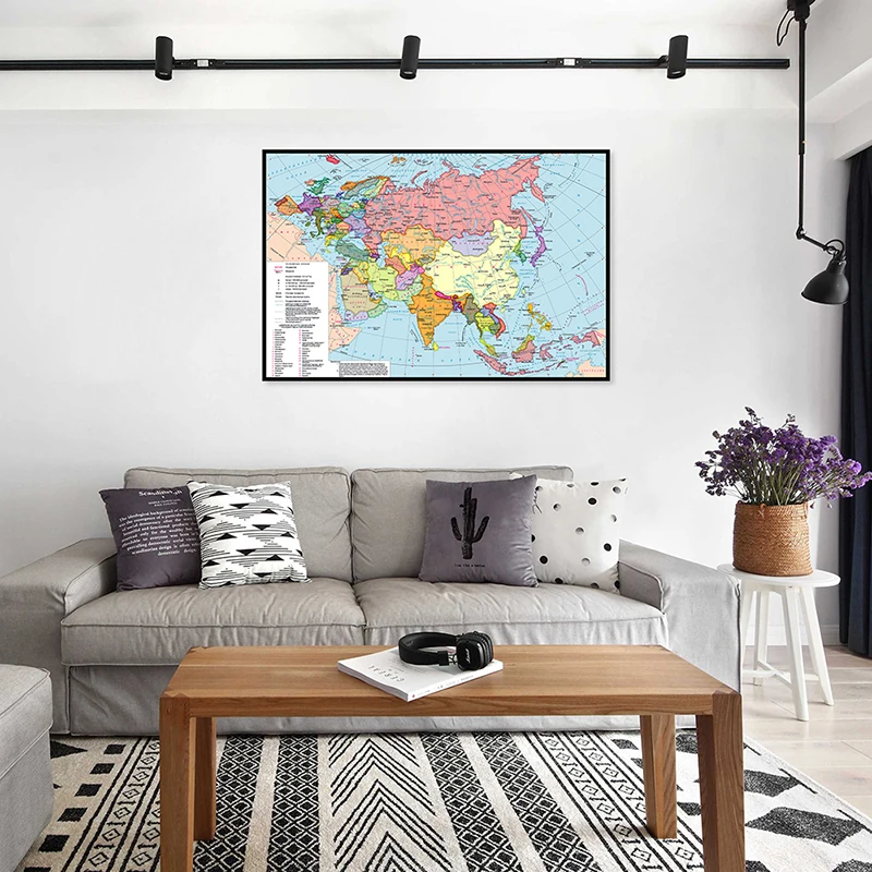 Russian Language Map of Asia Europe Distribution 90*60cm Canvas Wall Art Decorative Hanging PictOffice Supplies Detailed Poster