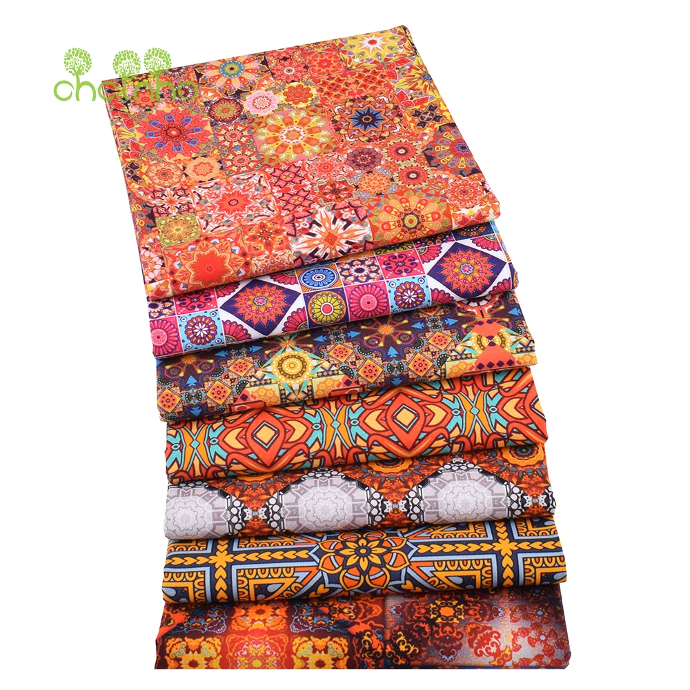 Chainho,Printed Plain Weave Cotton Fabric,Patchwork Cloth,Handmade DIY Quilting Sewing Material,7 Designs Series,20x25cm,15CD73