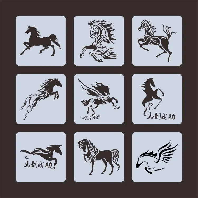 

9Pcs/Set 13*13cm Animals Horse DIY Layering Stencils Wall Painting Scrapbook Coloring Embossing Album Decorative Template