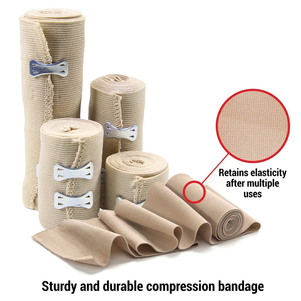Compression Bandage Wrap 1 Roll With Clips Sports Bandages Tape For Ankle, Wrist, Arm, Leg Sprains First Aid Bandages Measure sports tape self adhesive bandage elastic bandage bandage clips self adhesive tape