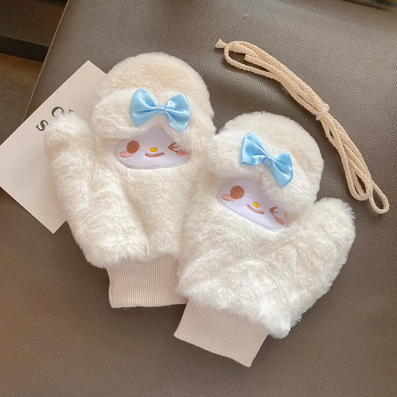 

Милые зимние аниме Sanrio в новом стиле Ins Cinnamoroll милые Мультяшные плюшевые теплые и устойчивые к холоду перчатки подарки для девочек