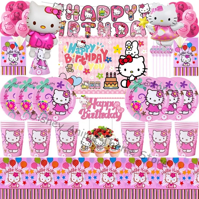 

Hello KT Kids Birthday Party Decorations Tableware Pink KT Cat Cups Plate Backdrop Baby Shower Balloons DIY Event Decor Supplies
