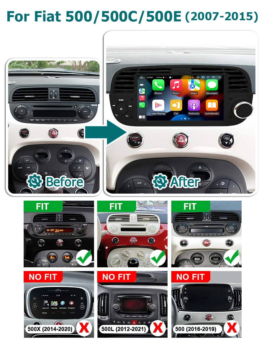 2 din Wireless CarPlay Android 14 Auto Radio 7 "Bildschirm Stereo für Fiat 500/500C/500E 2007-2015 AUTO Multimedia-player Radio GPS – Detail 2