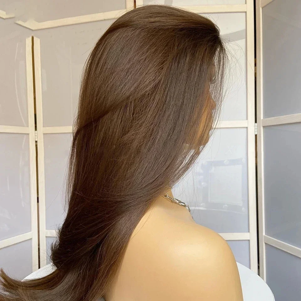 Human Hair Wig Soft Long 28inch Brown Silky Straight 5x5 Silk Base Jewish Human Hair Wig Glueless BabyHair HD Lace European Hair Preplucked Wig
