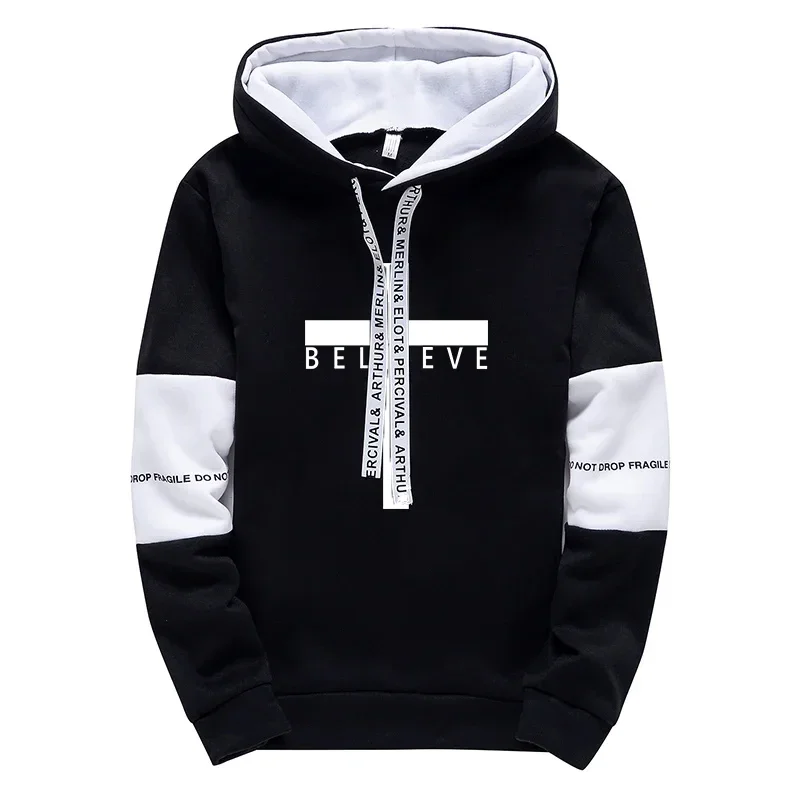 Black White Hooded Sweatshirt Sportswear Tracksuit for Men