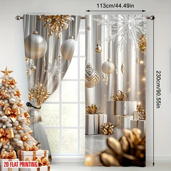 Gold Print Christmas Curtain Set 1