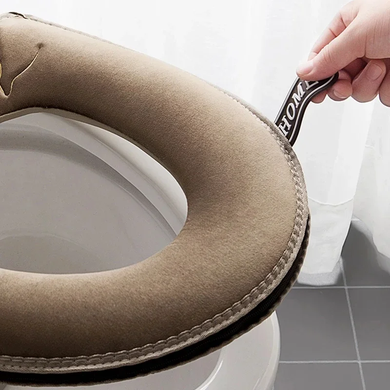 Universal Toilet Seat Cover Winter Warm Soft WC Mat Bathroom Washable Removable Zipper With Flip LidHandle Waterproof Household 3
