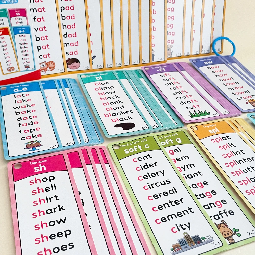 Montessori 117 Groups Phonics Word Lists Flash Cards English Learning Materials CVC Blends Digraphs Long Vowel Kid Teaching Aids 4