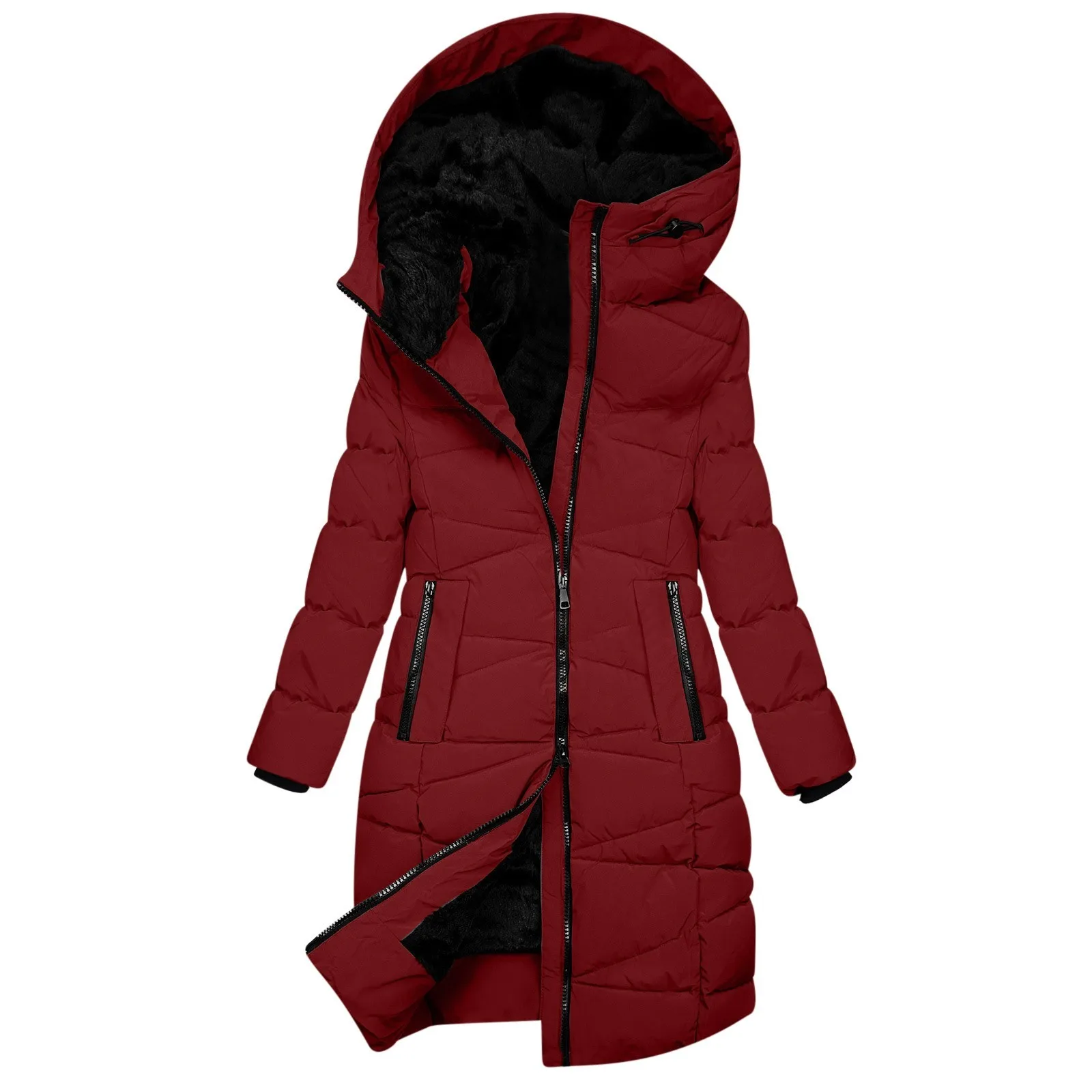Dikke Warme Gewatteerde Jas, Plus Size Lange Mouwen Jas Vrouw Wandelen Winter Trendy Zachte Rits Jas Slanke Effen, Groen, L