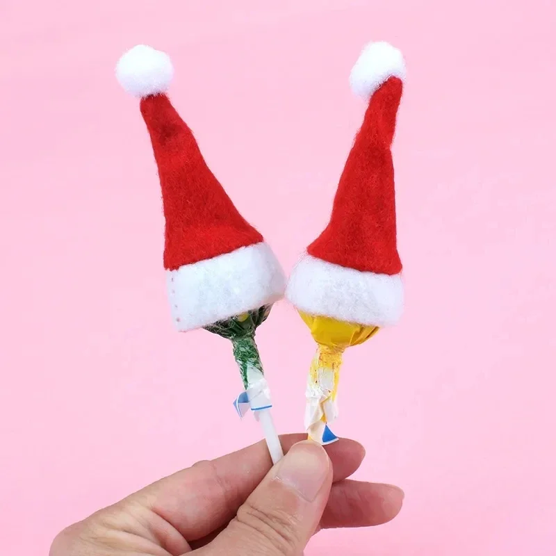 6pcs/set Mini Christmas Hats Red Santa Claus Hat Bottle Cap Christmas Decoration Home Dinner Party Table Xmas Candy Holder