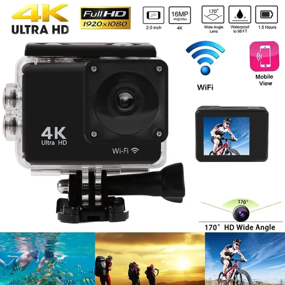 Telecamere Sportive Action Camera Ultra Hd 4K / 25Fps Wifi 2.0 "170 ° Casco Subacqueo Impermeabile Videocamere Videocamere Sport Cam