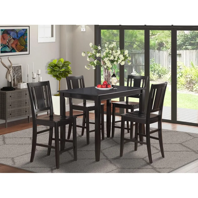 

East West Furniture BUCK5-BLK-W 5 Piece Kitchen Counter Set Includes a Rectangle Dining Room Table and 4 Dining Chairs, 30x48 In