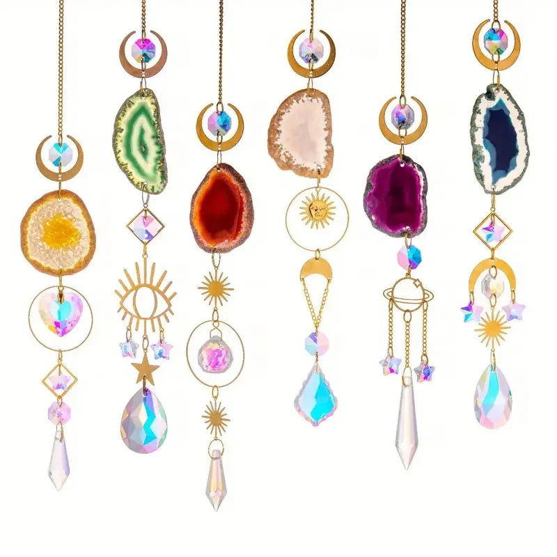 1pc crystal suncatcher window hanging sun catcher with prism and agate slices for home garden wedding decoration