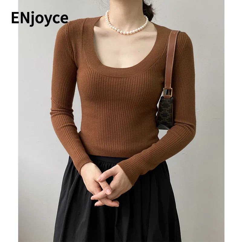 

Весенне-осенний женский тонкий укороченный свитер с большим круглым вырезом, женские модные пуловеры в Корейском стиле, приятные для кожи Топы с длинным рукавом, трикотажная одежда