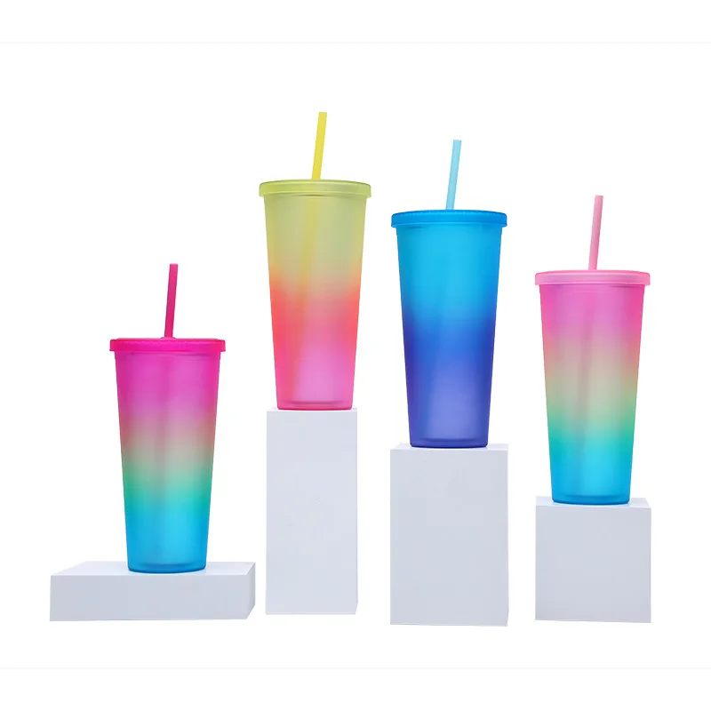 reusable 710ml 24oz 700ml metallic plastic holographic cup hologram cup  foil cup laser cup with straw and lid