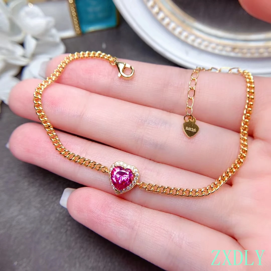 Newest Heart Style 1ct Pink Moissanite Bracelet For Women Jewelry shiny better than diamond real 925 silver girl birthday gift