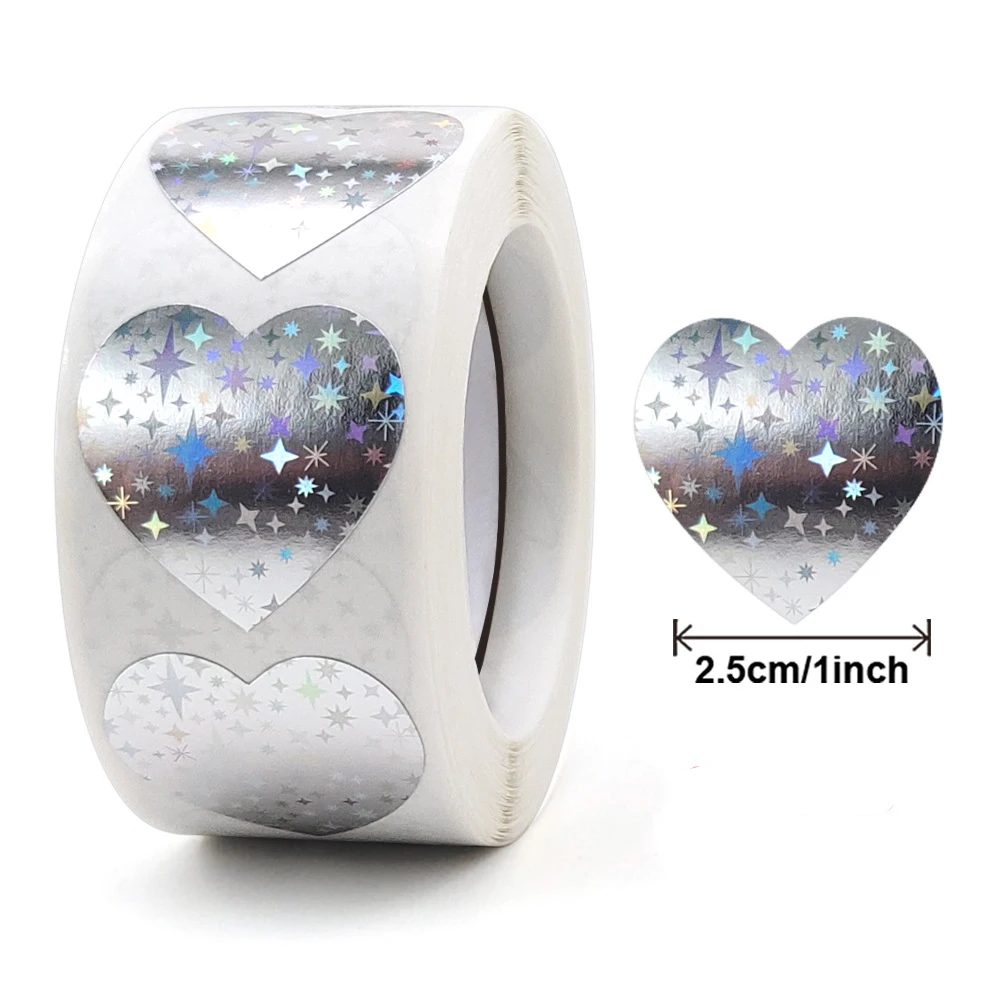 50-500pcs Heart Stickers For Envelopes Valentine's Day Sparkling Heart Stickers Decorative Love Stickers Holiday Decoration
