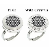 Flower of Life Stainless Steel 20mm Diffuser Locket Finger Ring Resizable Essential Oils Aromatherapy Ring Free 10Pads Dropship 1
