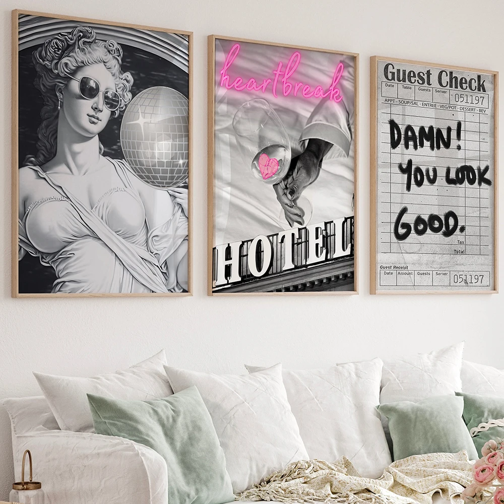 Трендовый ретро-постер с цитатами для отеля в виде сердцебиения, черно-белый постер на холсте с надписью на удачу для гостей, настенная живопись, картина для декора комнаты