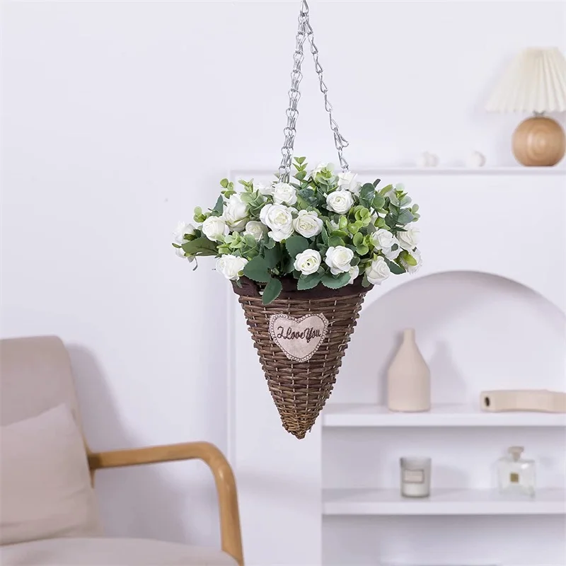 Description Picture 3 of itemArtificial Flowers Bouquet White Red Rose Eucalyptus Leaves Wedding Decoration Peony Fake Flower For Party Home Decor Outdoor