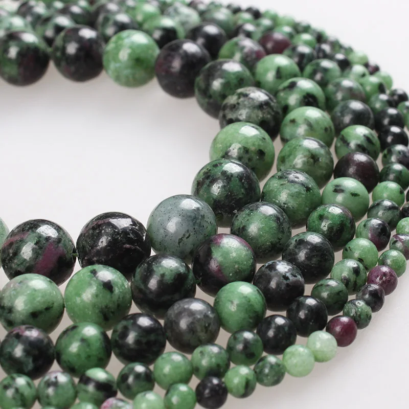 

100% Natural Stone Beads Epidote Ruby Zoisite Round Loose Beads 4 6 8 10 12mm Beads For Diy Bracelets Necklace Jewelry Making
