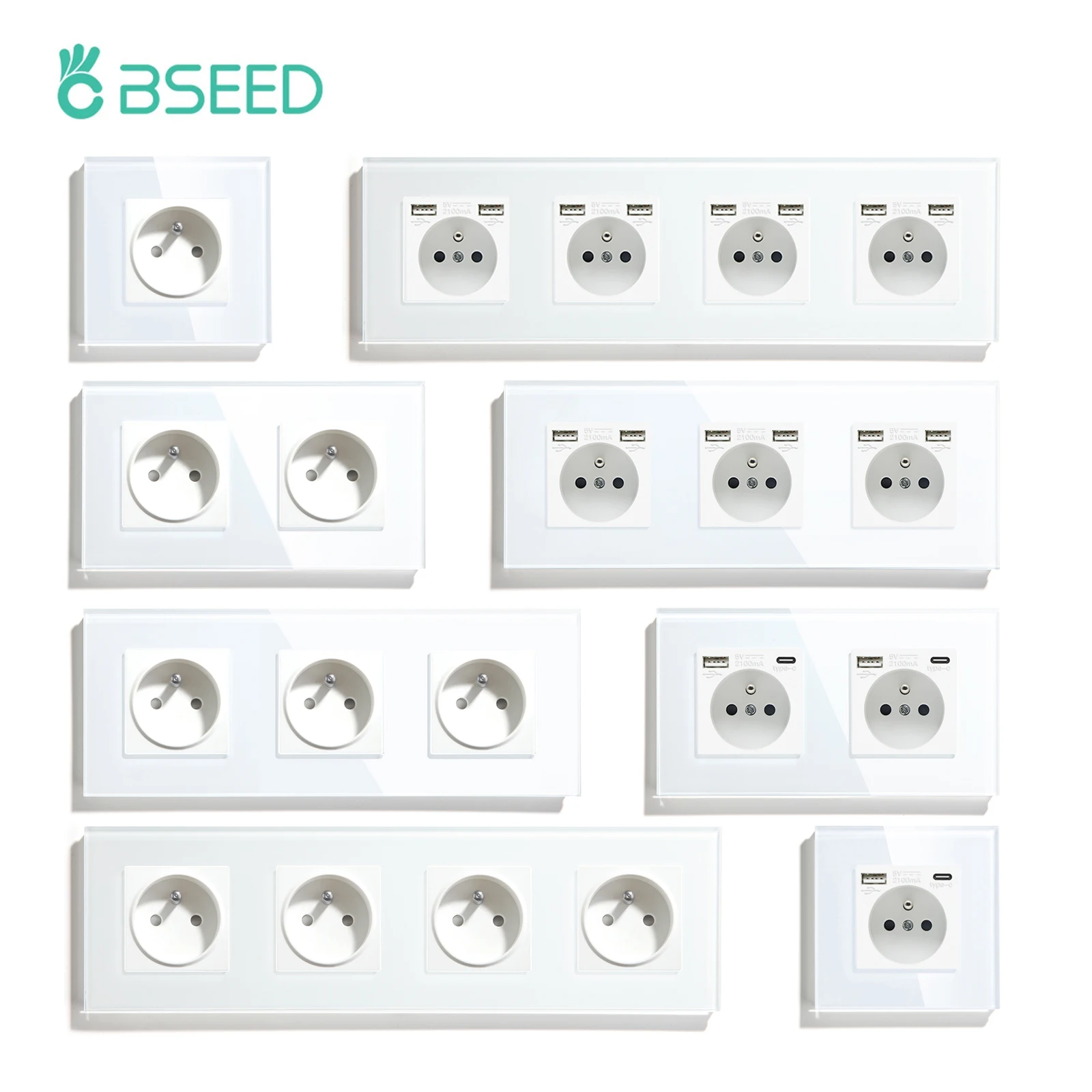 Bseed Francês Soquetes Tomada de Vidro fr 16a Tomada de Parede para Casa Escritório Quarto Simplesmente Elegante Painel Vidro Branco