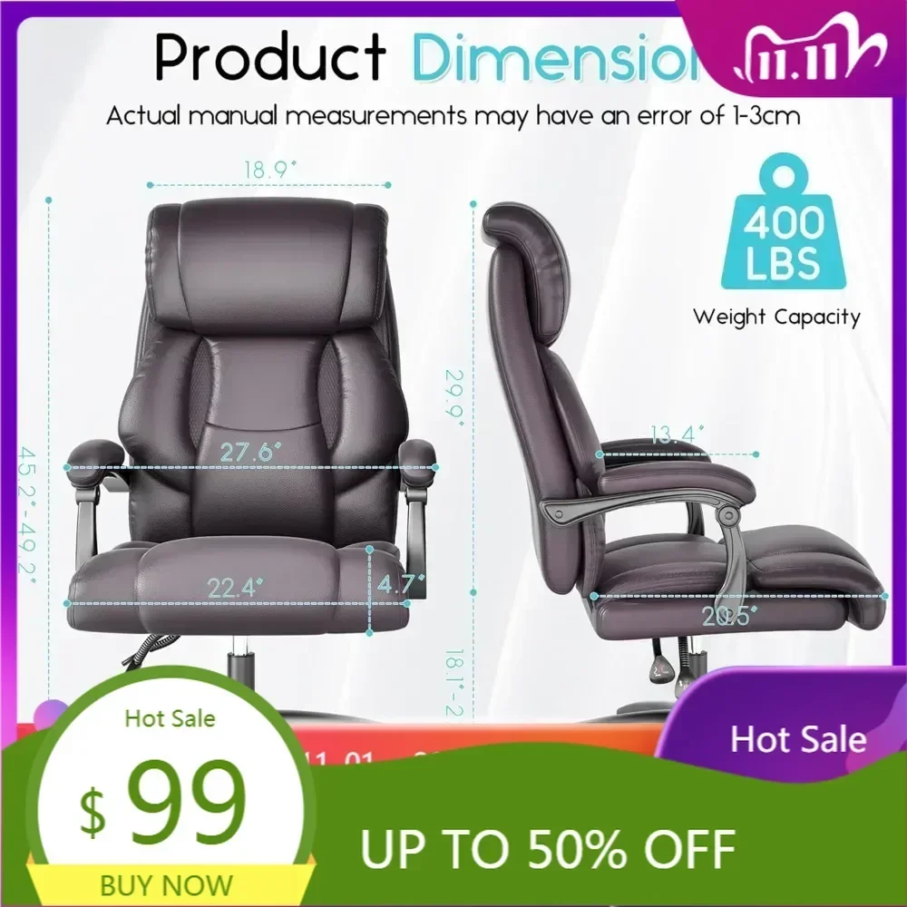 "ergonomic high-back desk chair: plush seat for large and tall executives with reclining feature"