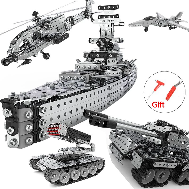 Children's assembled building blocks metal toys boys' screws nuts metal 3D assembly models tanks and warships assemble toy