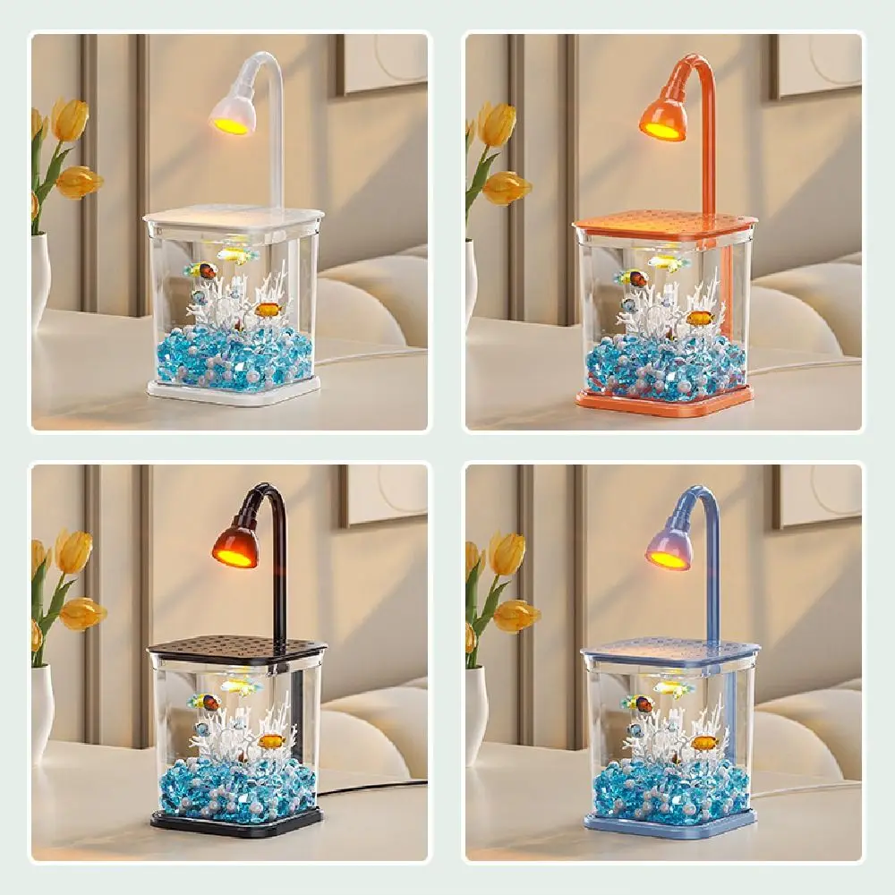 Creative Mini Desktop Fish Tank Breathable with LED Light Landscape Fish Tank Decorative Silent Operation Goldfish Tank Kids